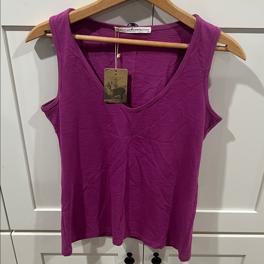 Peruvian Connection Magenta V-Neck Top NWT